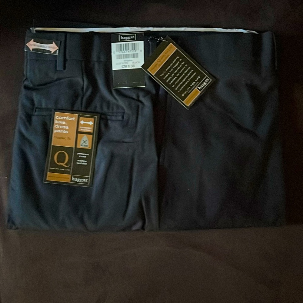 NWT Haggar Comfort Luxe Dress Pants Black 42x30 Expandable Waistband No Iron
